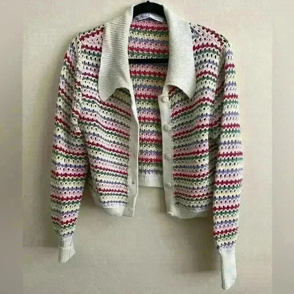 SOLD OUT zara knit rainbow striped cardigan sz sm - Picture 3 of 6